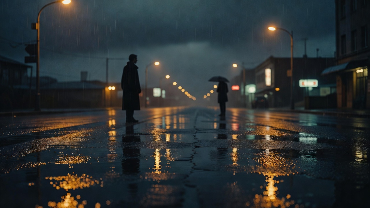 黄网站免费视频雨夜戏场景，两位角色在近景镜头下沉默对视